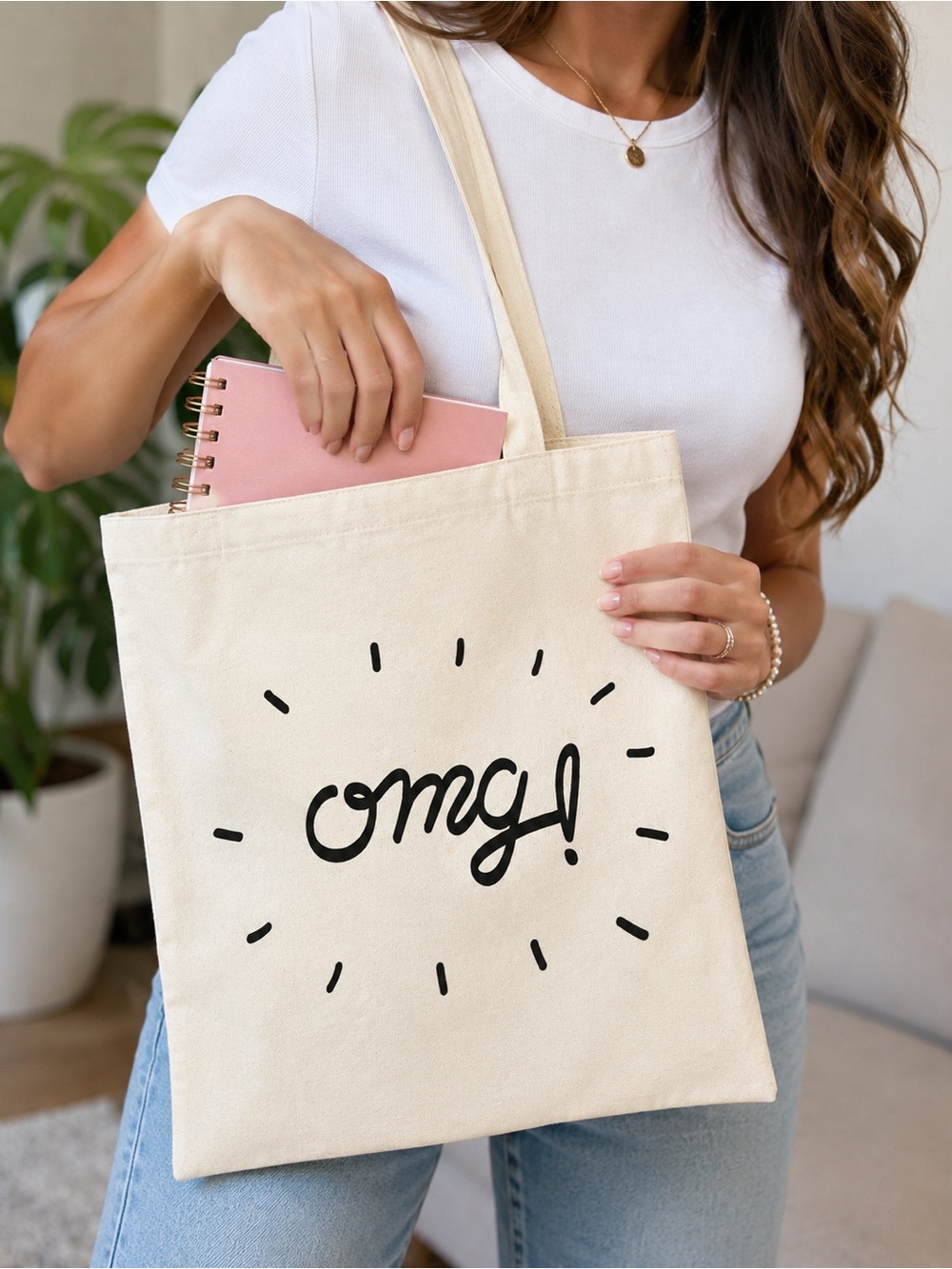 OMG Canvas Tote Bag Reusable Shoulder Bag Eco Shopping Book Tote